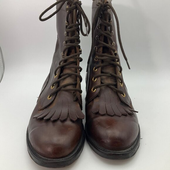 VTG Biltrite Golden Rebel 5 Brown Leather Lace-Up Boots FringeCountry Equestrian - Picture 3 of 14
